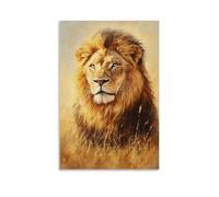 CBWVUWHJW Peinture à l'huile animale - Lion majestueux dans la lumière de la savane dorée avec crinière détaillée et yeux perçants - Décoration murale tendance - Poster d'art à suspendre et peinture