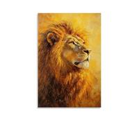 CBWVUWHJW Peinture à l'huile animale - Lion majestueux dans la lumière de la savane dorée avec textures de crinière détaillées et pose royale - Décoration murale tendance - Poster d'art à suspendre et