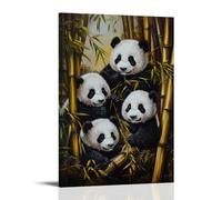 CBWVUWHJW Peinture à l'huile animale - Pandas ludiques parmi bambou - Harmonie noire et blanche dans la nature - Décoration murale tendance - Poster d'art à suspendre et peinture murale 20 x 30 cm