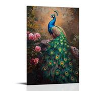 CBWVUWHJW Peinture à l'huile animale - Paon coloré affichant des plumes vives dans un jardin luxuriant - Décoration murale tendance - Poster d'art à suspendre et peinture murale 30 x 45 cm