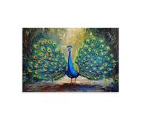 CBWVUWHJW Peinture à l'huile animale - Paon coloré affichant des plumes vives dans un jardin royal - Décoration murale tendance - Poster d'art à suspendre et peinture murale 30 x 45 cm