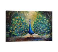 CBWVUWHJW Peinture à l'huile animale - Paon coloré affichant des plumes vives dans un jardin royal - Décoration murale tendance - Poster d'art à suspendre et peinture murale 30 x 45 cm