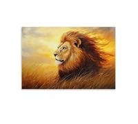 CBWVUWHJW Peinture à l'huile animale - Roi lion majestueux dans la savane dorée coucher de soleil avec crinière coulant et regard percé - Décoration murale à suspendre - Poster d'art et peinture