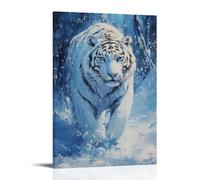 CBWVUWHJW Peinture à l'huile animale - Tigre blanc royal debout dans une chute de neige avec paysage d'hiver bleu glacial - Décoration murale tendance - Poster d'art à suspendre et peinture murale 30