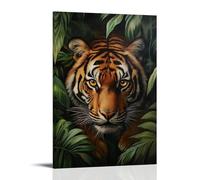 CBWVUWHJW Peinture à l'huile animale - Tigre royal du Bengale traquant à travers le feuillage luxuriant de la jungle avec yeux ambrés - Décoration murale à suspendre - Poster d'art et peinture murale