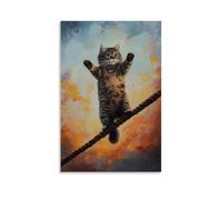 CBWVUWHJW Peinture à l'huile animalière d'un chat chevauchant des rails de toit comme un artiste d'équilibre, contre un ciel d'aube délavé. Décoration murale à la mode - Poster et peinture murale à