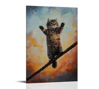 CBWVUWHJW Peinture à l'huile animalière d'un chat chevauchant des rails de toit comme un artiste d'équilibre, contre un ciel d'aube délavé. Décoration murale à la mode - Poster et décoration murale à