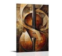 CBWVUWHJW Peinture à l'huile d'instruments de musique - Courbes intemporelles de violoncelle rendues dans des tons chauds de la terre et des reflets dorés - Décoration murale tendance - Poster d'art à