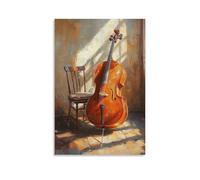 CBWVUWHJW Peinture à l'huile instruments de musique - Violoncelle appuyé contre une chaise dans un après-midi chaud coulant de lumière longue ombres décoration murale à la mode - Poster d'art à
