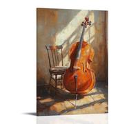 CBWVUWHJW Peinture à l'huile instruments de musique - Violoncelle appuyé contre une chaise dans un après-midi chaud coulant de lumière longue ombres décoration murale à la mode - Poster d'art à