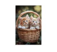 CBWVUWHJW Poster d'animal de compagnie ludique, adorable chatons dans un panier - Décoration murale tendance - Poster d'art à suspendre - 20 x 30 cm