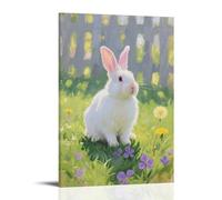 CBWVUWHJW Poster mural à suspendre avec inscription « A Domestic Rabbit on the Grass », perking up its ears, to Listen to Distant Sounds - 50 x 75 cm