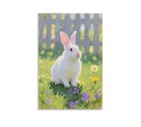 CBWVUWHJW Poster mural à suspendre avec inscription « A Domestic Rabbit on the Grass », perking up its ears to Listen to Distant Sounds - 20 x 30 cm