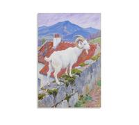 CBWVUWHJW Poster mural à suspendre avec inscription « A Goat Standing on A Low Wall, Front Legs Resting on The Edge to Look Around » - 50 x 75 cm