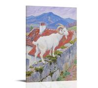 CBWVUWHJW Poster mural à suspendre avec inscription « A Goat Standing on A Low Wall, Front Legs Resting on The Edge to Look Around » - 20 x 30 cm