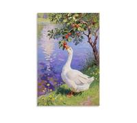 CBWVUWHJW Poster mural à suspendre avec inscription « A Goose on the Shore, Stretching Its Neck to Peck Fruits from The Tree » - 40 x 60 cm
