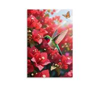 CBWVUWHJW Poster mural à suspendre avec inscription « A Hummingbird Staying Among Flowers, Wings Flapping Rapidly » - 30 x 45 cm