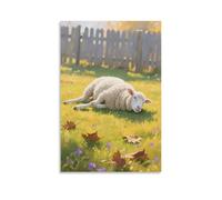 CBWVUWHJW Poster mural à suspendre avec inscription « A Sheep in the Sun, Lying Lazily on The Ground » (50 x 75 cm)