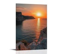 CBWVUWHJW Poster mural à suspendre Paysage - Coucher de soleil doré sur la côte méditerranéenne - 60 x 90 cm
