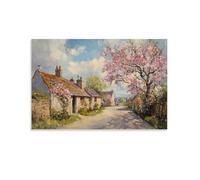 CBWVUWHJW Poster mural tendance à suspendre Paysage - Fleurs printanières dans un village anglais calme - 50 x 75 cm
