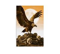 CBWVUWHJW Un vautour se tient sur un tas de crânes, écartant ses ailes pour bloquer le soleil couchant, avec des bords dorés sur ses plumes Décoration murale tendance - Poster et décoration murale à