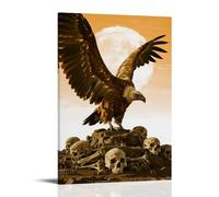 CBWVUWHJW Un vautour se tient sur un tas de crânes, étendant ses ailes pour bloquer le soleil couchant, avec des bords dorés sur ses plumes Décoration murale tendance - Poster et peinture murale à