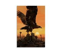 CBWVUWHJW Un vautour se tient sur un tas de crânes, étendant ses ailes pour bloquer le soleil couchant, avec des bords dorés sur ses plumes Décoration murale tendance - Poster et décoration murale à