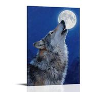 CBWVUWHJW Une tête de loup qui hurle à la lune - Décoration murale tendance à suspendre - 40 x 60 cm