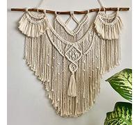 CBXSF Grande Tenture Murale en Macramé,80x85cm Bois flotté Naturel Bohème Murs Décor Tapisserie en Macramé Au-Dessus de la Tête de Lit Tapisserie Tissée, Beige