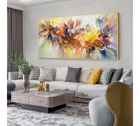 CBZKTR Grand tableau d'art mural abstrait, affiche de fleurs colorées, peinture sur toile pour salon, décoration d'intérieur, 80x160cm/(31x63 pouces) avec cadre doré
