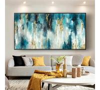 CBZKTR Impressions d'art moderne décor à la maison photo peintures à l'huile abstraites grandes images en or bleu pour mur toile murale art mural 62x127 cm (24 "x 50") avec cadre noir