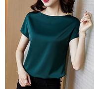 CBZOJBKPZDY T-Shirt en Soie pour Femmes À La Mode - Été Dames Vintage Col Rond Vert Satin Top Élégant Club Party Manches Courtes Lâche Bureau Dames Chemisier,Vert,XL