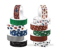 CC HOME Lot de 12 rouleaux de ruban washi - Motif rugby décoratif - 15 mm - Pour le bricolage, l'artisanat, le journal intime, les albums