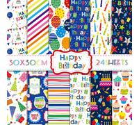 CC HOME Lot de 24 feuilles de papier décoratif double face pour scrapbooking Happy Birthday Journal Album photo mariage 30 x 30 cm