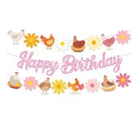 CC HOME Lot de 3 bannières « Happy Birthday » à suspendre sur le thème des animaux de la ferme, anniversaire, fête de mariage, maison, salle de ournitures de fête