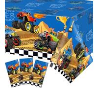CC HOME Lot de 3 nappes de table rectangulaires - Motif camion de monstres - Décoration de fête - Jetables - Pour fête, anniversaire