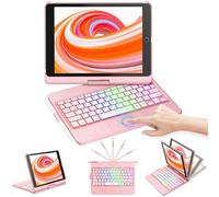 CC Store Clavier pour iPad 9eme /8eme/7eme Gen (10.2") Con 7 RGB Couleurs& Réveil/Veille Automatique, Clavier de Type Ordinateur Portable avec pavé Tactile de précision, Français AZERTY, Rose Gold