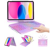 CC Store Coque Clavier pour iPad A16 11/10e Génération (11" 2025/10.9" 2022), Multi-Touch Trackpad & Rétroéclairage 7 Couleurs, Étui Rigide Rotatif à 360°, AZERTY, Violet