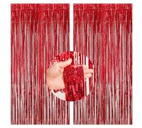 CC wonderland zone 2 Pièces Rouge Brillant Rideau Métallique Frange(1m x 2.5m) Rideau Paillette pour Photo de Fond/Mariage/Jungle/Anniversaire/Décoration Scintillante de fête/Noël