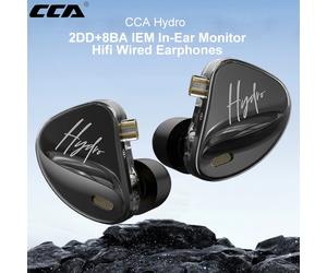 CCA-Écouteurs filaires HiFi 8BA + 2esse Hybrid Driver, 4 interrupteurs de réglage, isolation du bruit, intra-auriculaire, IEM, avec poignées, câble amovible Hydro Black no mic