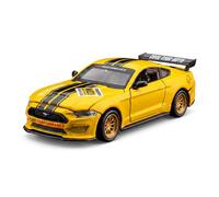 CCA Voiture miniature 2018 Ford Mustang GT jaune classique à l'échelle 1:42 - Kit DIY avec portes ouvrantes et pièces interchangeables ; un modèle réduit de collection de grande valeur