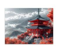 CcacHe Poster Mural Paysage Montagne Arbres, Nuages, Paysage Art Décoration Murale Toile,Rouge, gris Tableau Decoration Murale Salon Chambre Maison Décorations-30x40cm Sans cadre