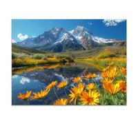 CcacHe Tableau Sur Toile Montagne Paysage du lac Flower Tableau Decoration Murale Salon Chambre,jaune, vert Poster pour la Maison Bureau Salon Chambre Cuisine-50x70cm Sans cadre