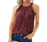 CCAIPU Débardeur et Paillettes pour Femme, Elégant sans Manches Blouse Brillant et Décontracté Froncé Tank Top (FR/ES, Alpha/Lettres, L, Taille Normale, Taille Normale, Rosso)