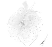 CCAIPU Fascinators Chapeau pour Femme, Fleur Plumes Mesh Chapeaux Tea Party Chapeau Derby Accessoires Cheveux Chapeaux de Mariage (FR/ES, Alpha/Lettres, Taille Unique, Blanc-B)