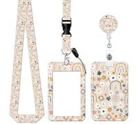 CCAIPU Floral Porte Badge pour carte ID, Porte-cartes Multicolore avec Clip Extensible et Protège-cartes de cou Amovible pour étudiants, Enseignants, Infirmières et Médecins (C-Multicolore)