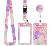 CCAIPU Floral Porte Badge pour carte ID, Porte-cartes Multicolore avec Clip Extensible et Protège-cartes de cou Amovible pour étudiants, Enseignants, Infirmières et Médecins (D-Multicolore)