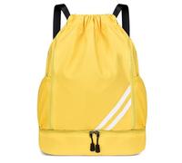 CCAIPU Sac à dos à cordon de serrage, sac de sport étanche avec compartiment à chaussures et poches latérales en filet pour femmes et hommes (Jaune)