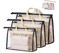 CCAIPU Sac de rangement pour sac à main, housse de rangement transparente anti-poussière, sac de rangement pour penderie et poignée, sac de rangement peu encombrant (3PCS-S+M+L)
