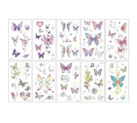 CCAIPU Tatouage Temporaire pour Les Enfants, 10 Feuilles de Voiture | Dinosaures | Animaux Autocollant de Tatouage (10 - papillons)